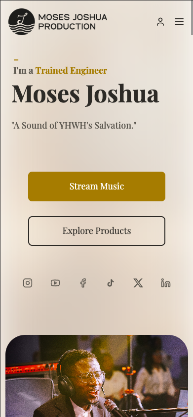 mosesjoshuaproduction.com homepage on mobile